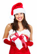 Santa helper Christmas girl with a present.