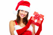 Santa helper Christmas girl with a present.