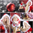 Weihnachten Collage, Santa Frau mit Kugel