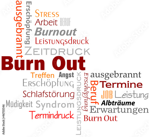 Illustration: Burne Out Text Schlagwortwolke Burne Out Text Schlagwortwolke