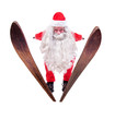 Santa Claus flies on skis
