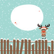 Rudolph Scarf & Hat On Fence Christmas Speech Bubble Retro