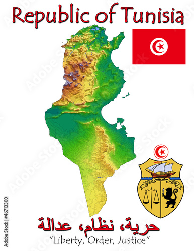 Vector: Tunisia Africa national emblem map symbol motto Tunisia Africa national emblem map symbol motto