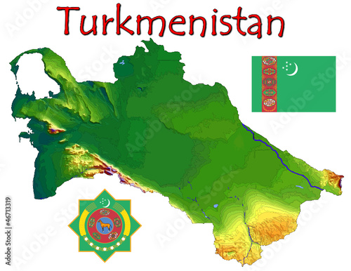 Vector: Turkmenistan Asia national emblem map symbol motto Turkmenistan Asia national emblem map symbol motto