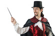 Magician doing tricks on white