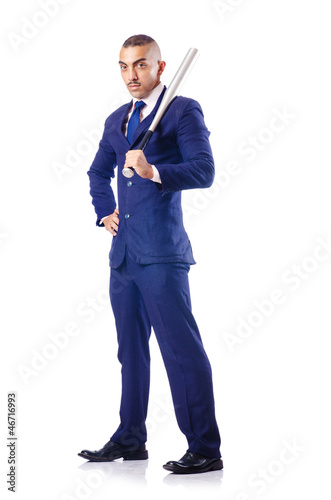 Photo: Handsome businessman with bat on white Handsome businessman with bat on white