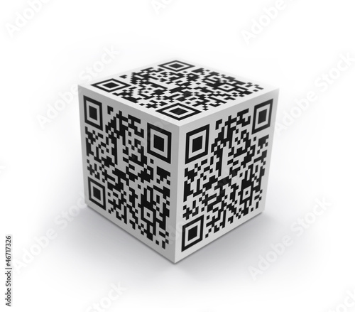 Illustration: 3D cube with QR code isolated 3D cube with QR code isolated