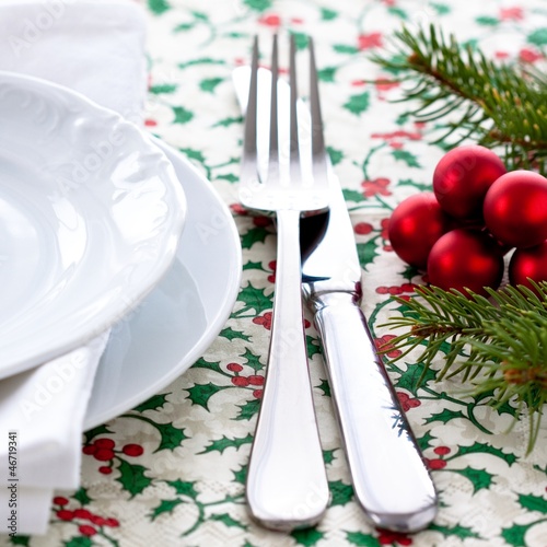 Photo: Knife and fork on christmas table Knife and fork on christmas table