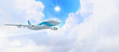 White passenger plane in the blue sky