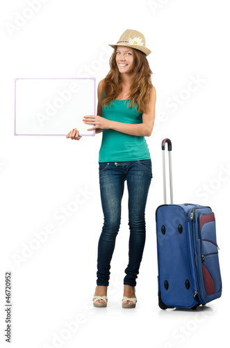 Photo: Young traveller with blank board Young traveller with blank board