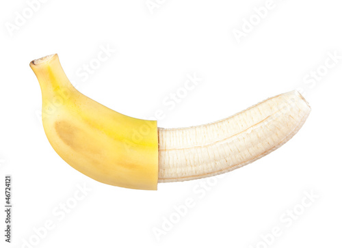Photo: peeled banana in half peeled banana in half