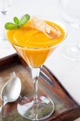 Photo: pumpkin cream cup with mint and cheese pumpkin cream cup with mint and cheese