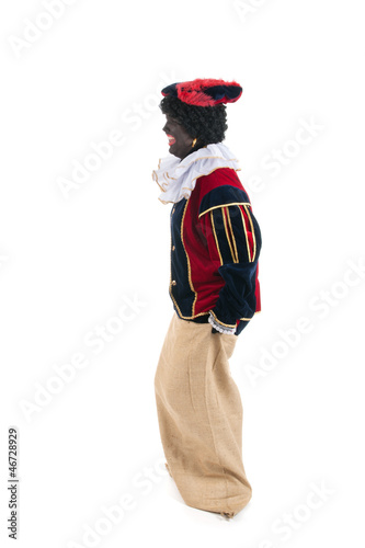 Photo: Dutch black pete jumping in jute bag Dutch black pete jumping in jute bag