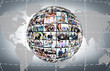 A globe with many different business people