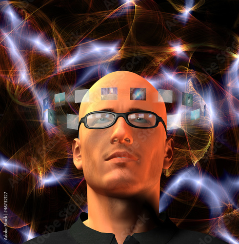 Illustration: Images encircle mans head Images encircle mans head