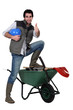 Happy building worker isolated on white background