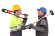 Construction workers shaking hands