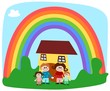 Illustration: Familie vor Haus Familie vor Haus