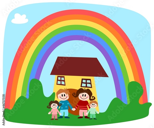 Illustration: Familie vor Haus Familie vor Haus