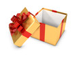 3d Open Gold Gift box with red bow