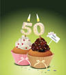 Cupcake mit Geburtstagskerze die Zahl 50