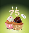 Cupcake mit Geburtstagskerze die Zahl 75