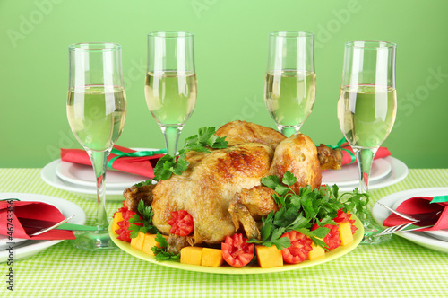 Photo: banquet table with roast chicken banquet table with roast chicken