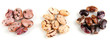 Three hill of beans isolated on white