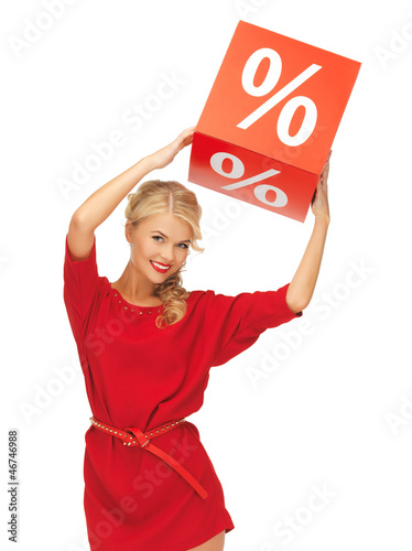 Photo: lovely woman in red dress with percent sign lovely woman in red dress with percent sign