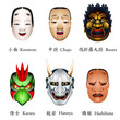 Vector: Japanese theater and festival masks, set III Japanese theater and festival masks, set III
