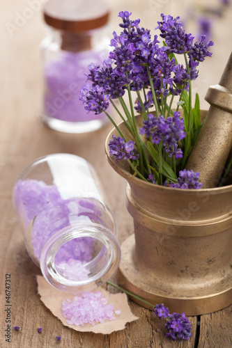 Photo: mortar with fresh lavender and salt mortar with fresh lavender and salt