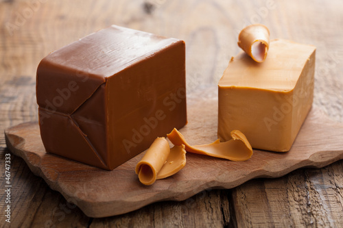 Photo: Norwegian brunost cheese Norwegian brunost cheese