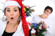 couple celebrating Christmas at home