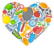 Sports symbols in the form of heart