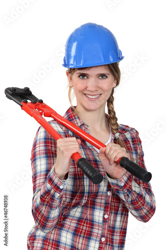 Photo: Woman with a pair of boltcutters Woman with a pair of boltcutters