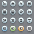 Home appliances icons with color buttons on gray background. Set