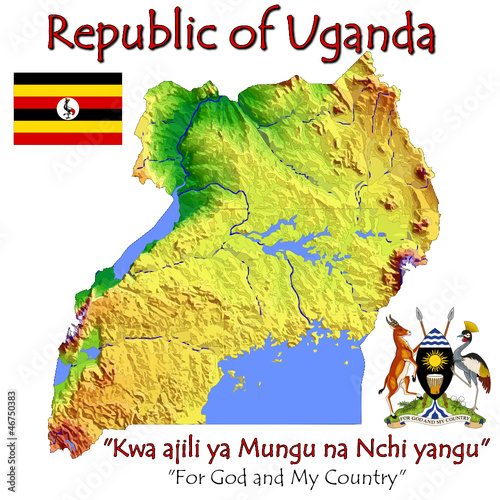 Vector: Uganda Africa national emblem map symbol motto Uganda Africa national emblem map symbol motto
