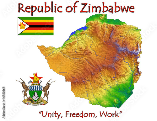 Vector: Zimbabwe Africa national emblem map symbol motto Zimbabwe Africa national emblem map symbol motto