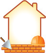 Vector: icon with helmet, trowel, bricks and house with space for text icon with helmet, trowel, bricks and house with space for text