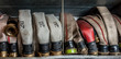 Old fire hoses placed in a compartment of the fire truck