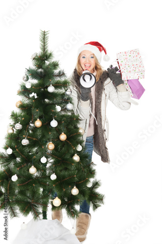 Photo: frau mit weihnachtsmütze frau mit weihnachtsmütze