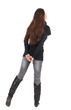 back view of standing young beautiful  woman.