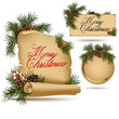 Set of Christmas vintage scrolls and stickers