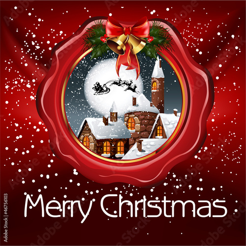 Vector: Christmas illustration of wax seal with small snowy village Christmas illustration of wax seal with small snowy village