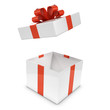 White and red gift box opens