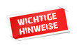 Aufkleber wichtige Hinweise