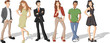 Group of six cartoon business people