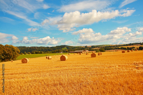 Photo: Scenic landscape with haybales Scenic landscape with haybales