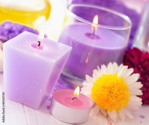 Photo: Sea salt and candle, color salt Sea salt and candle, color salt