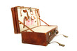 Open old brown suitcase